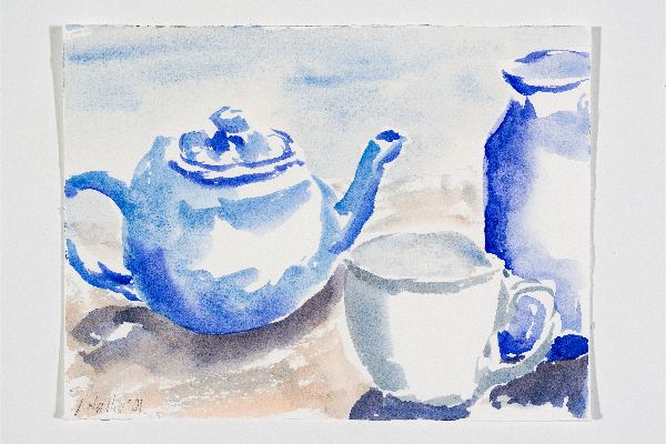 Blue Still Life 1, watercolour on Rembrandt, 7x5 in.